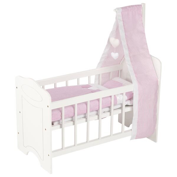 Poppenbed met beddengoed en hemeltje