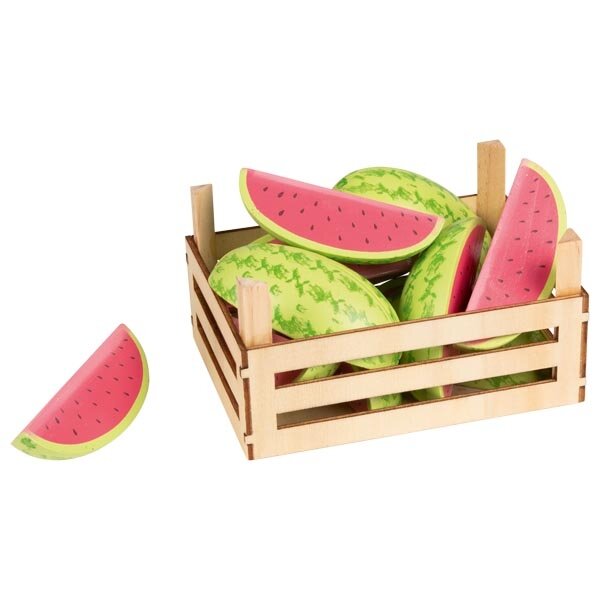 Houten opbergkrat met stukken meloen (12 delig)
