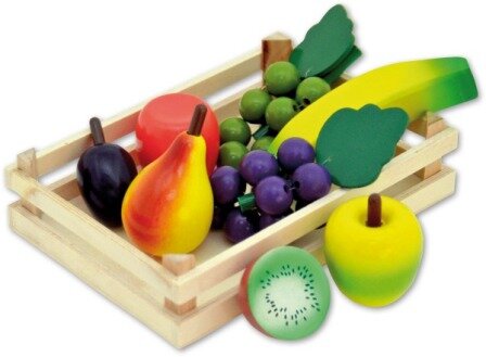 Kratje met houten fruit (9 delig)
