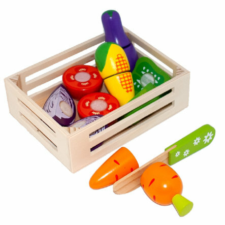 Kratje met houten snijgroente (14 delig)