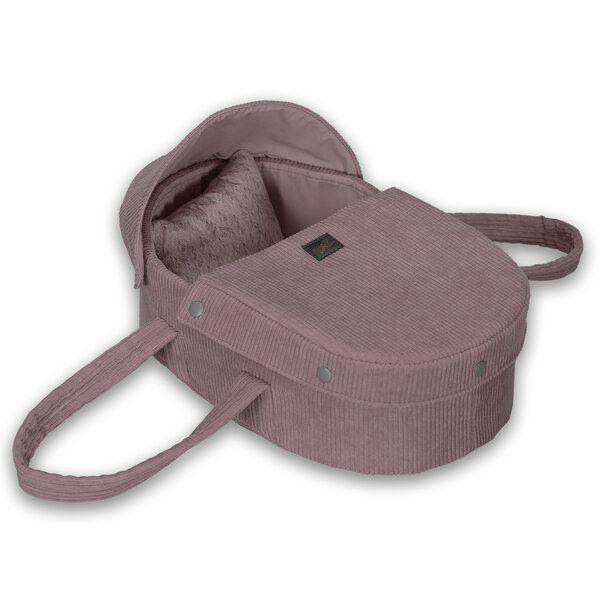 Corduroy poppenreiswieg met dekenset 35 cm lavendel