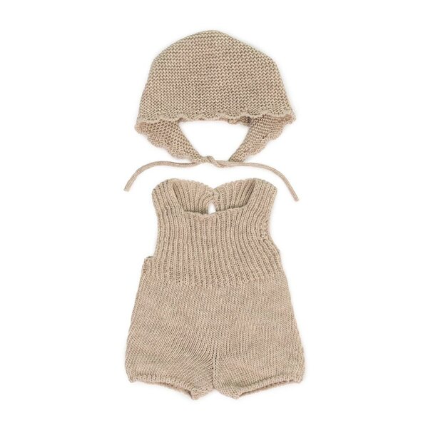 Gebreid beige kruippakje voor poppen 38 cm (2 delig)