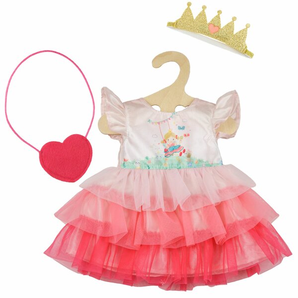 Jurk prinses Emily met kroon en tas (28-35 cm)