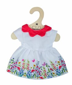 Kledingset 30 cm Witte jurk met bloemen en rode kraag Medium