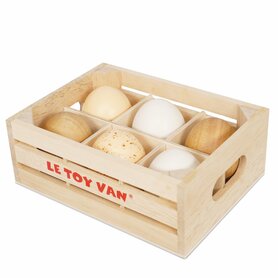 Scharreleieren in houten kratje (7 delig)