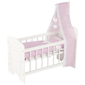 Poppenbed met beddengoed en hemeltje