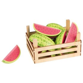 Houten opbergkrat met stukken meloen (12 delig)
