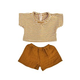 Poppenbroekje en Shirt Sam Caramel stripes (34-cm)