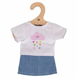Kledingset 25 cm Wit T-Shirt met denim rok Small